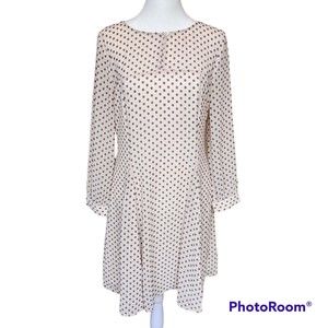 J. Crew Key Hole Neck Line Long Sleeve Beige/Black Geo print Shift Dress Size 4